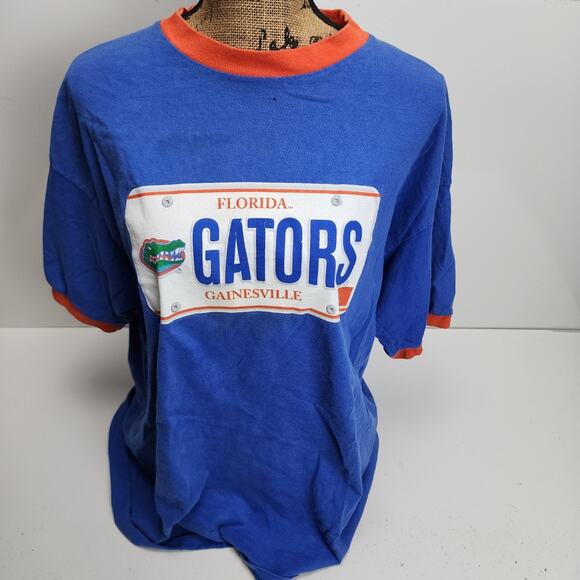 Vintage NCAA Florida Gators Gainesville License Plate Dual T-Shirt Men's Size XL - Picture 1 of 9